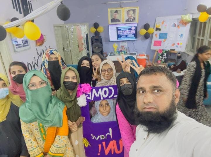 Students celebrating together at an academy event